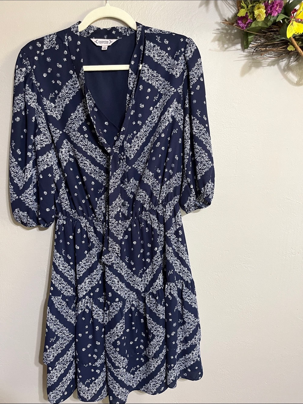 💐Nanette Lepore Navy and White Floral Mini Dress